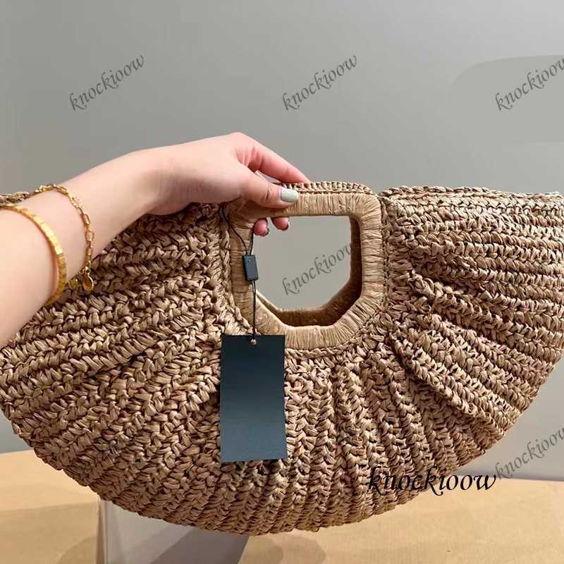 

Designer Bag Raffia Straw Handbag Women's Fashion Tote Semi Round Large Capacity New Tote Bag Bamboo Style Woven Bag Beach Bag Shopping Bag Wallet 230426, Beige