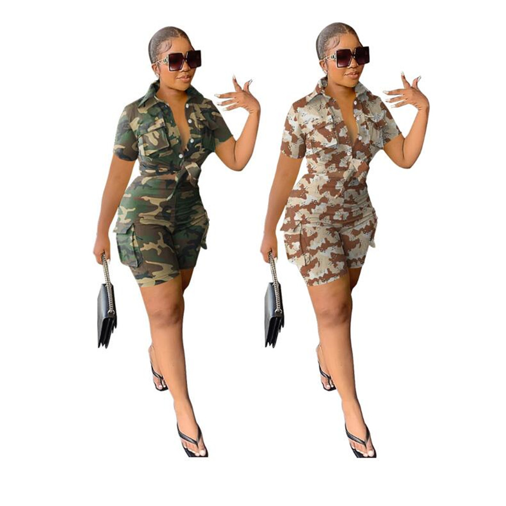 

NEW Designer Tracksuits Summer Camouflage Two Piece Sets Women Sweatsuits Short Sleeve Shirt and Cargo Shorts Casual Street Camo Outfits Wholesale Clothes 9781, Mix color