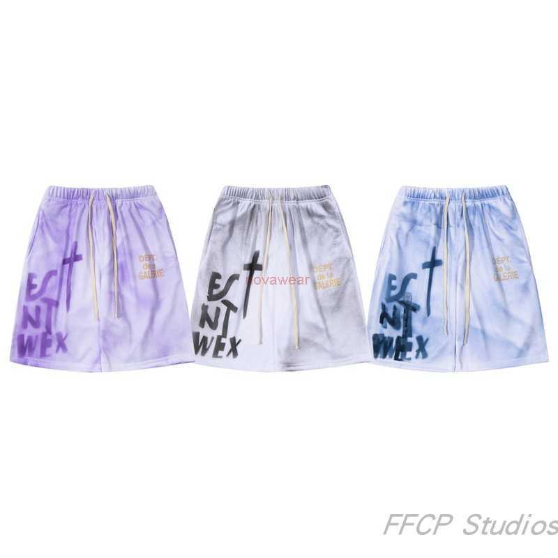 

Designer Clothing Fashion pant American Galleryes Depts American High Street Stamping Letter Splash Ink Tie Dyed Trousers Sport Casual Short Sleeve Streetwear, Blue