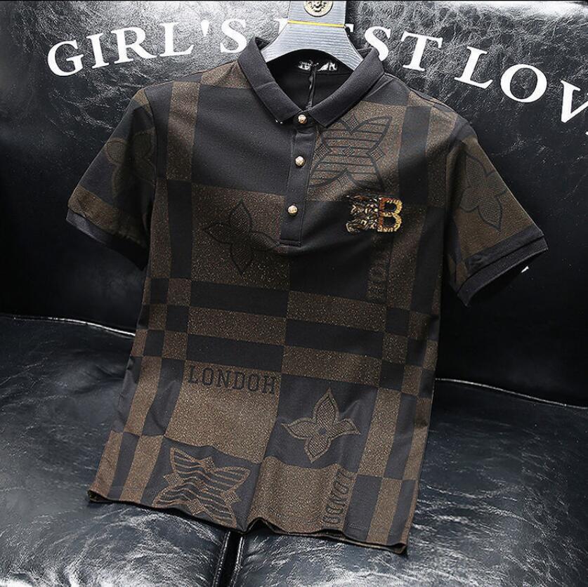 

Polo European station new men's summer shirt men's European tide checkered flocking lapel all-match T-shirt men youth top AZDA, W1