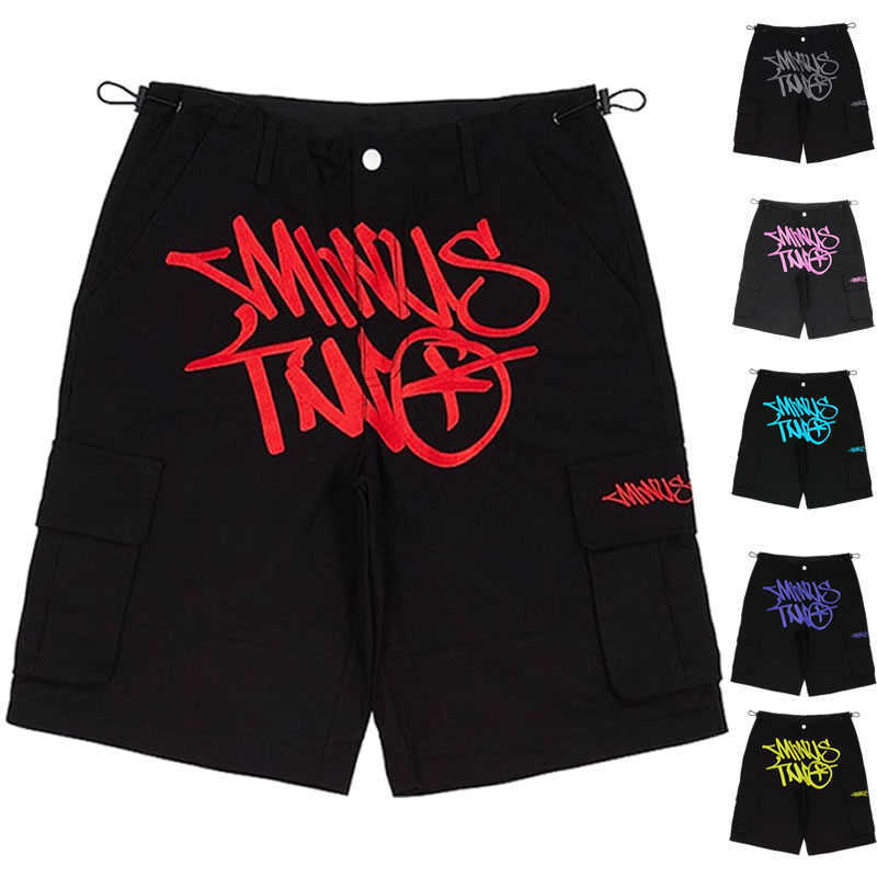

Men' Shorts Y2K Summer Men Streetwear Casual High Waist Wide Leg Baggy Oversize Cargo Gym Short Pants Hip Hop Track Minus Two Shorts Clothes G230425, Black
