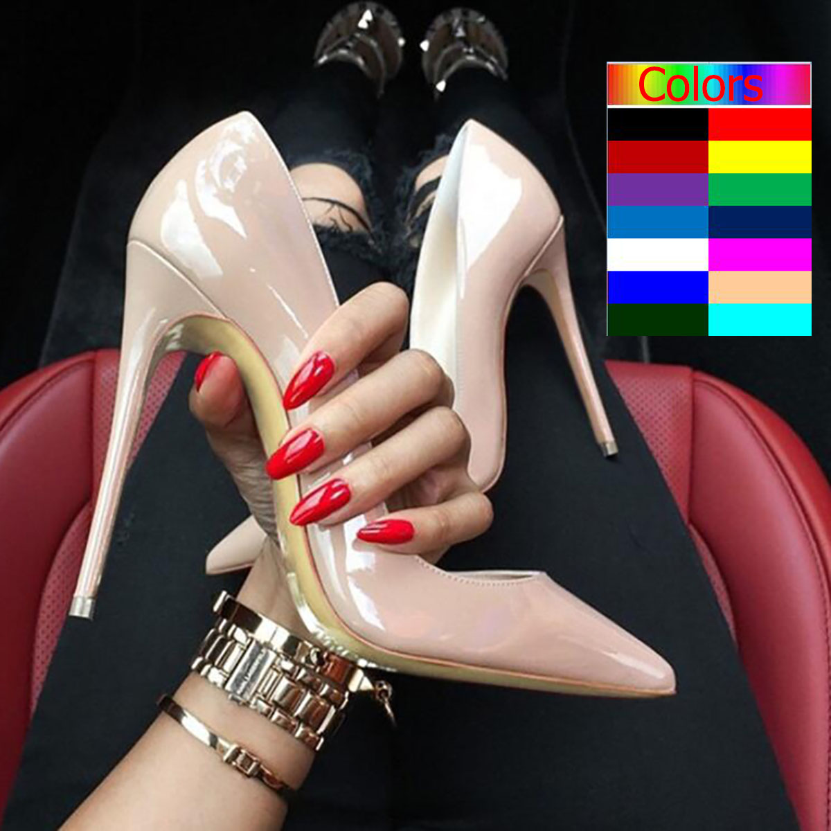 

High Heel Luxury Red Bottoms Womens Designers Dress Shoes Styles Stiletto Heels 8 10 12CM Genuine Leather Point Toe Pumps Size 33-46, Yellow