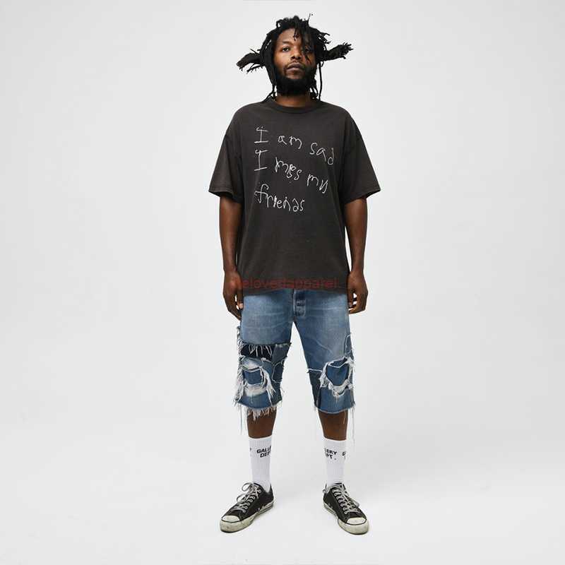 

Fashion Designer Clothing Galleryes Depts Tees Tshirt High Street Distressed Washable Printing Loose Round Neck Short Sleeve T-shirt Men's Women's Fashion Sign, Black