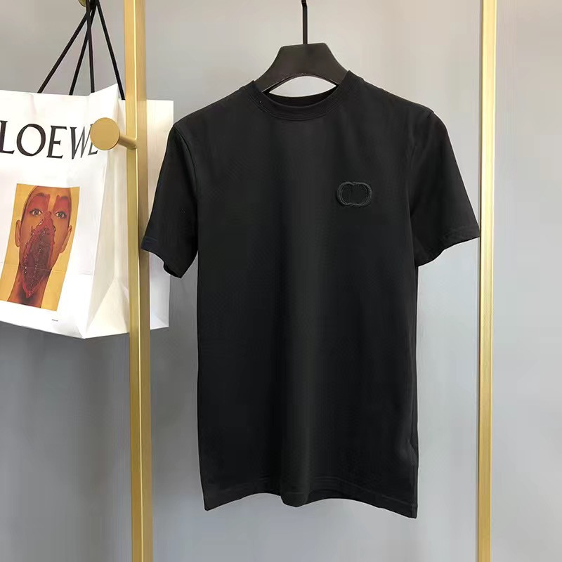 

Embroidered letter crewneck T-shirt summer loose everything half sleeve tide brand senior sense top men and women of the same style couple, Black