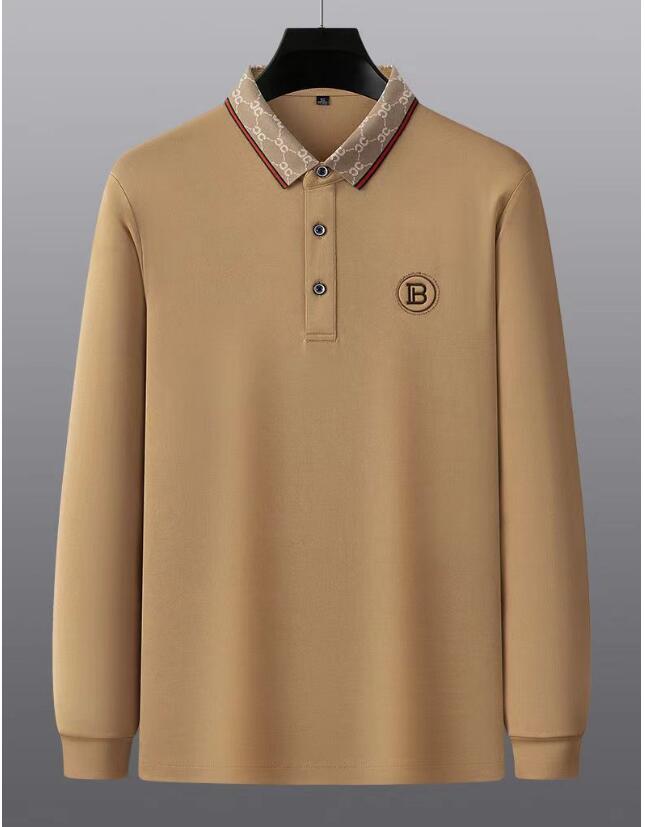 

Men's Polos New Fashion Brand Luxury Casual Plain Korean Solid Color Long Sleeve Tops Designer Mens Clothing, White