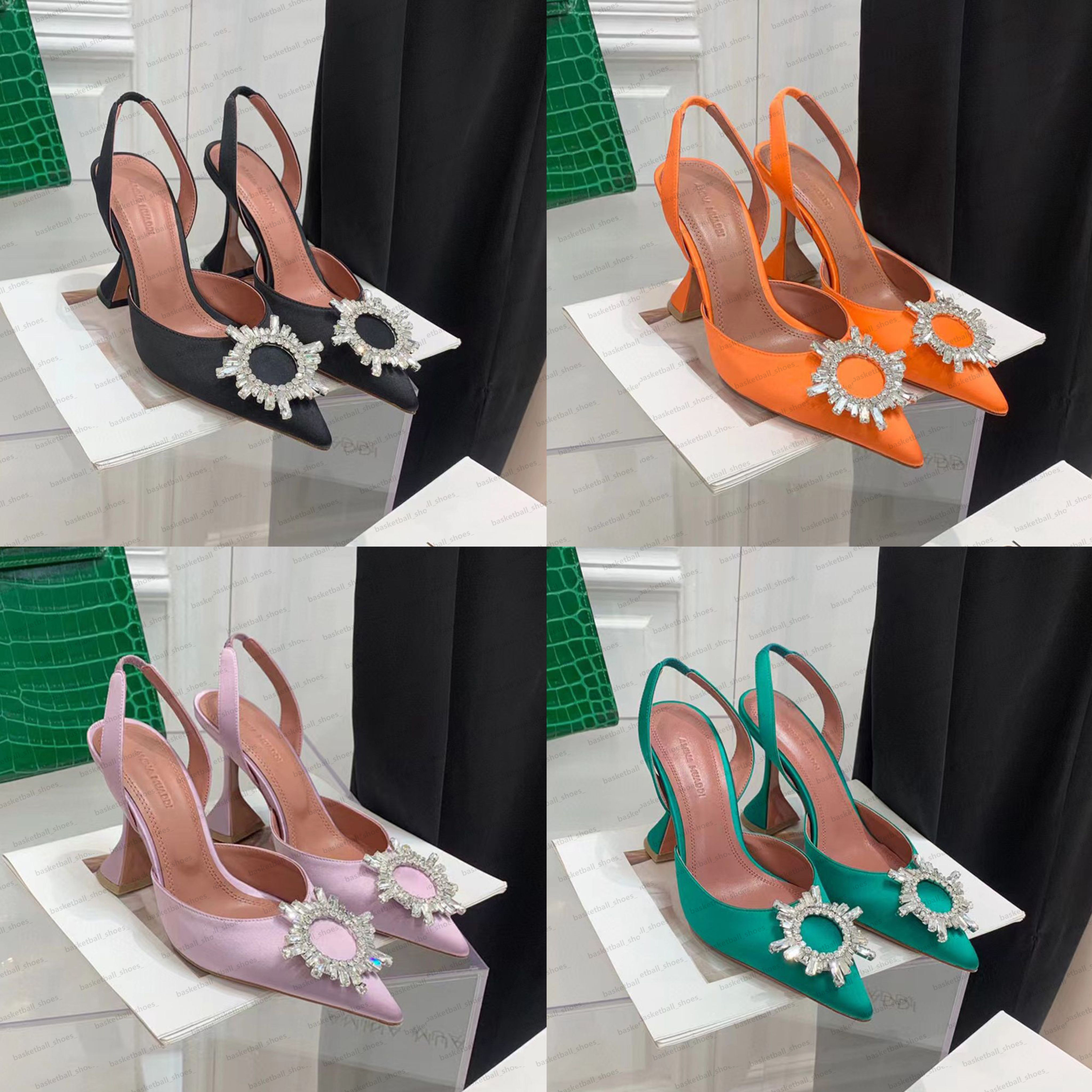 

Luxurys Designer Amina Muaddi Dress Shoes Sandals Satin Pointed Slingbacks Bowtie Pumps Crystal-sunflower High Heeled Shoe10cm Women Party Wedding Shoe, Color 37