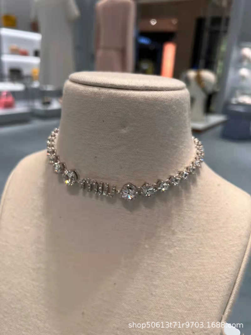 

Korean Full Diamond Miu Letter Network Red INS Same Miao Family Senior Celebrity Princess Style Collar Chain Girl