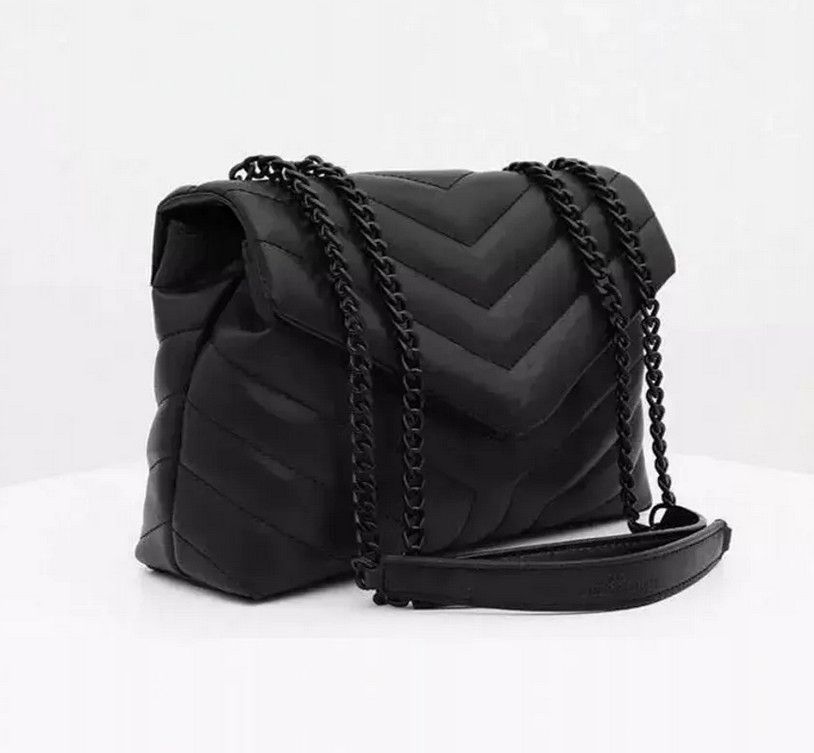

2023 Luxury handbag Shoulder bag brand Y-shaped designer seam leather ladies metal Chain high quality Beach bag jaquemus bags, Black