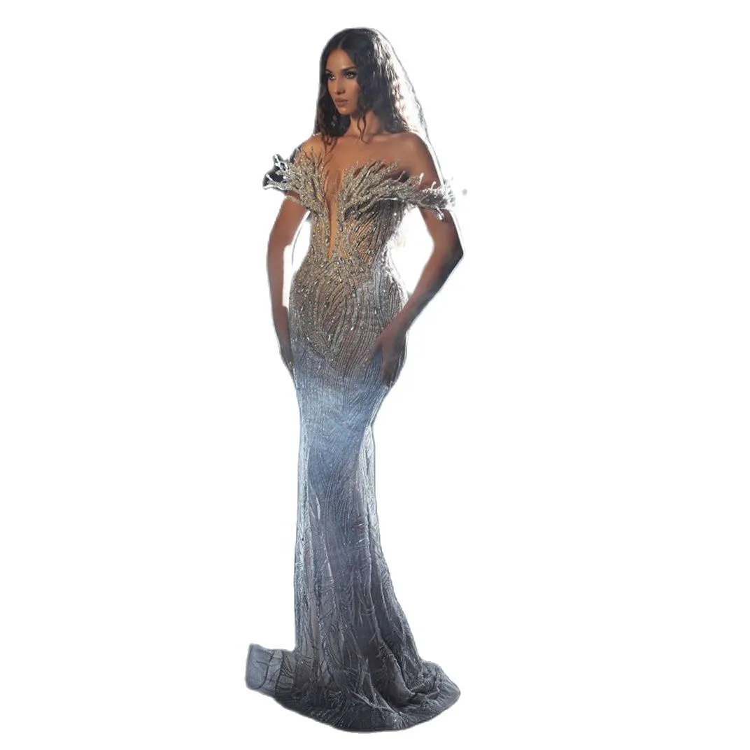 

2023 April Aso Ebi Mermaid Ivory Prom Dress Beaded Crystals Evening Formal Party Second Reception Birthday Engagement Gowns Dress Robe De Soiree ZJ655, Light sky blue