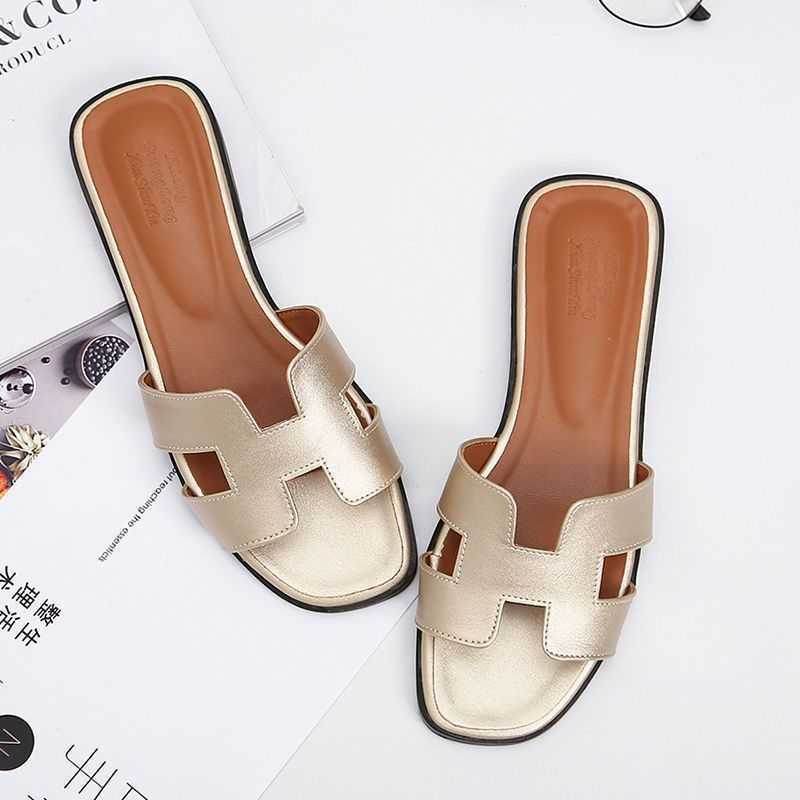 

Designer Oran Sandals Luxurys Slides 2023 Summer Network Red Slippers Versatile Womens Genuine Leather Flat Bottom Beach HQ41