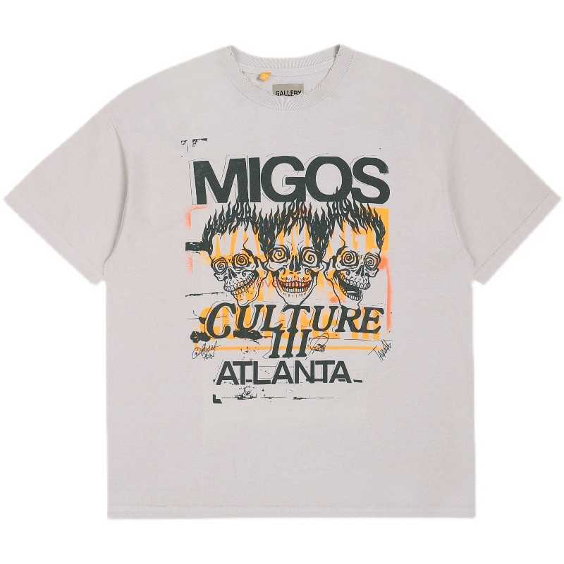 

Fashion Designer Clothing Tees Rock Tshirt Galleryes Depts. x Migos Co Branded Skull Head Sparkling Pink Printed Washed Old Men's Women's Short Sleeve T-shirt, Apricot