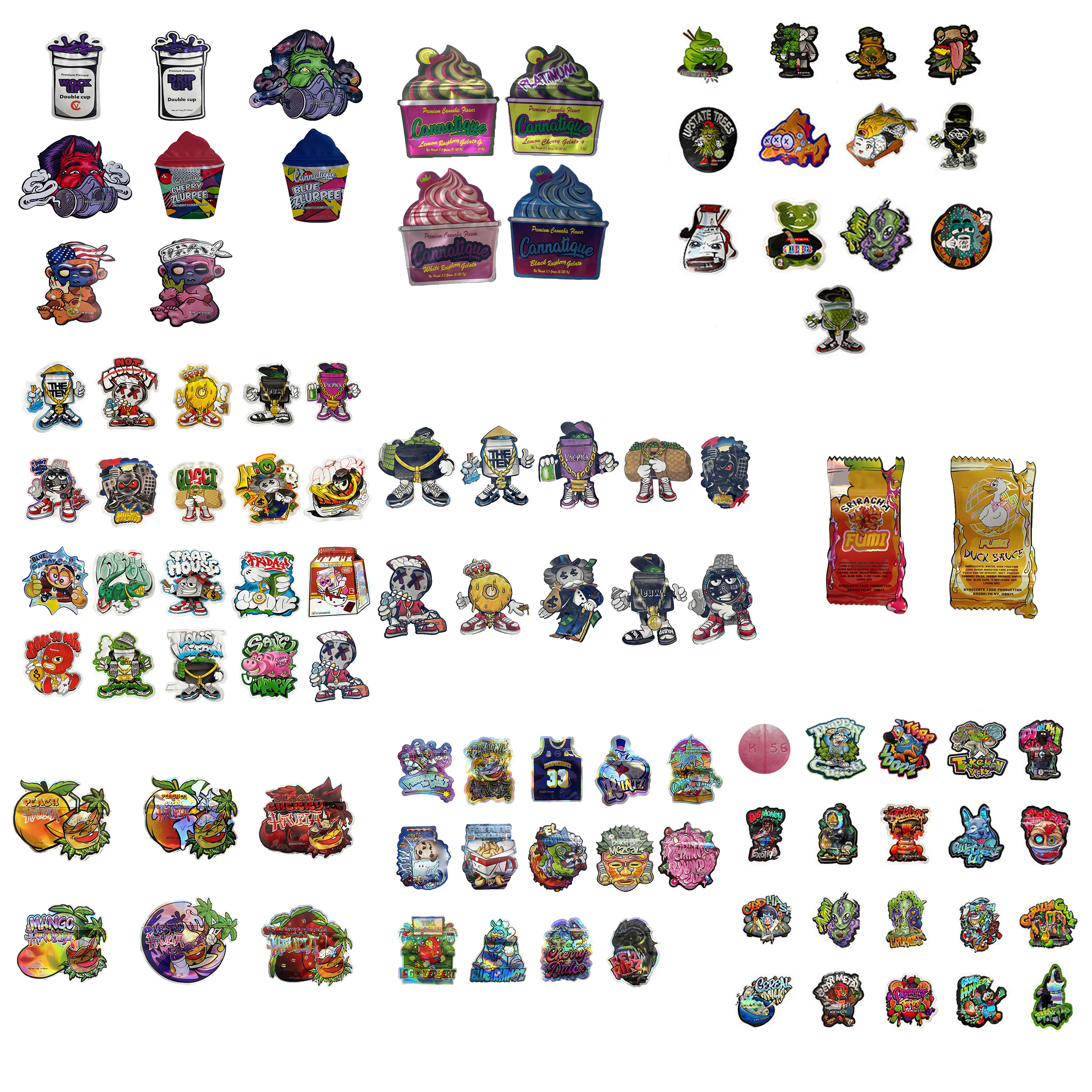 

Packing Bags Office Empty 3.5G Package Smell Proof Mylar Bag Cannatique Lemon Cherry Blue Candy White