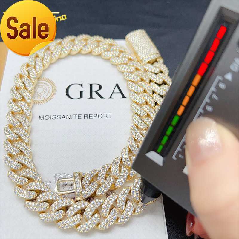 

Hip Hop Jewelry Moissanite Cuban Necklace Ice Out 925 Sterling Silver Moissanite Cuban Link Chain 15mm