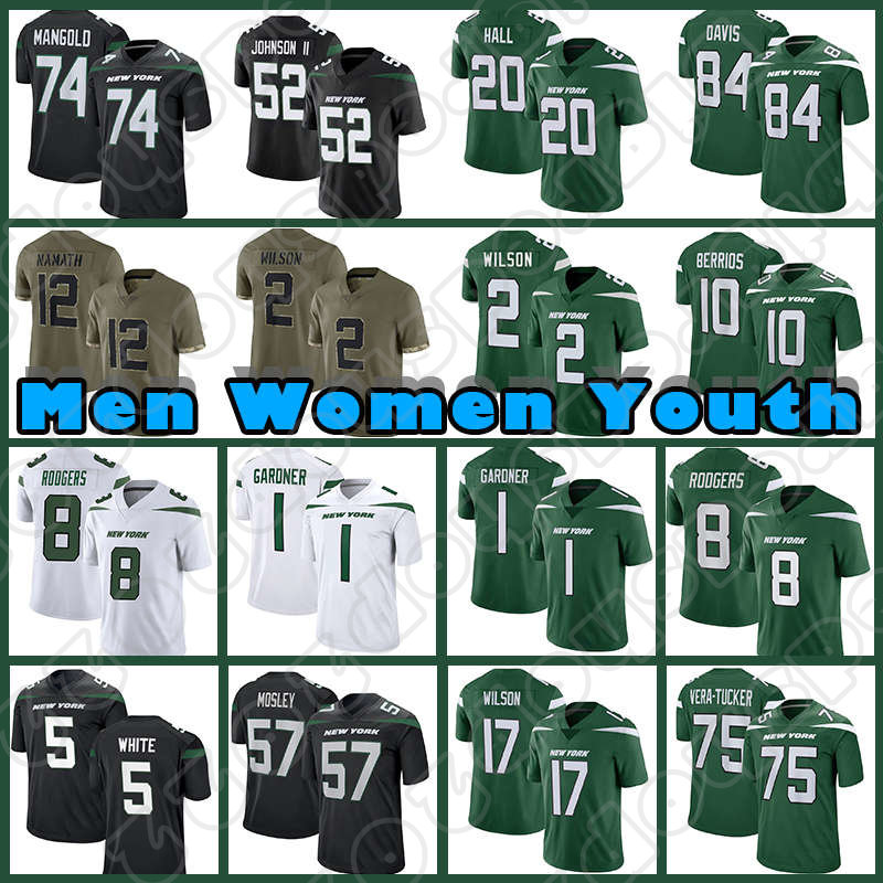

2 Zach Wilson 1 Sauce Gardner 8 Aaron Rodgers Football Garrett Wilson Jerseys Jetes Breece Hall Jermaine Johnson II Braxton Berrios Mekhi Becton New Yorks Vera-Tucker, Custom youth(p q j)