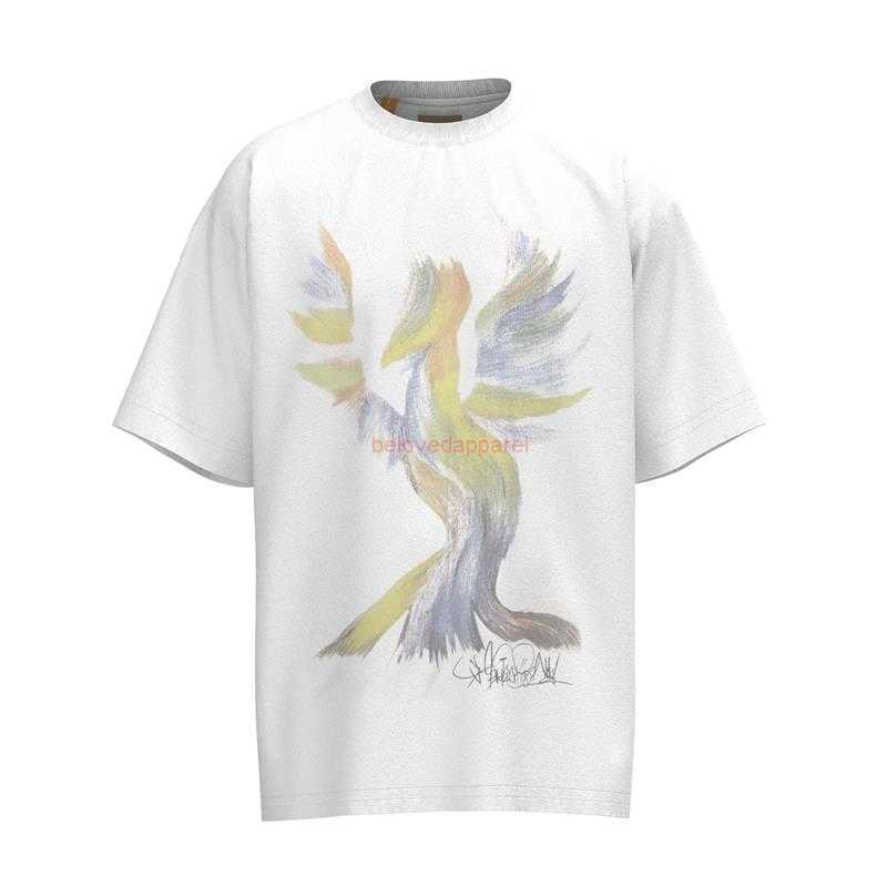

Fashion Designer Clothing Galleryes Depts Tees Tshirt Colorful Sunbird Feather Sketching Male and Female Lovers Fashion Summer T-shirt Hip hop Streetwear, White