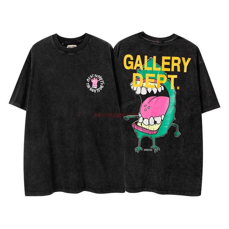 

Fashion Designer Clothing American Brand Galleryes Depts Tees Rock Tshirt Garment Wash Cartoon Print Short Sleeve High Street Couple Loose Street T-shirt Hip Hop, Black