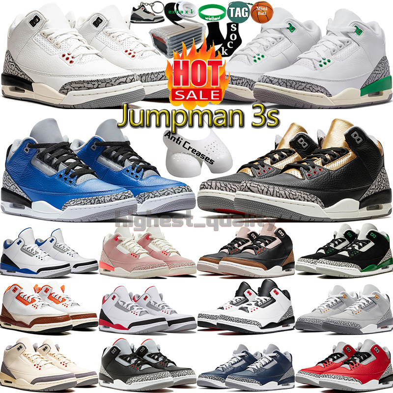 

3 Basketball Shoes for Men Women 3s Lucky Green Pine Black White Cement Reimagined True Racer Blue Fire Red Georgetown Unc Tinker Mens Womens Trainers Sports Sneakers, Color-33