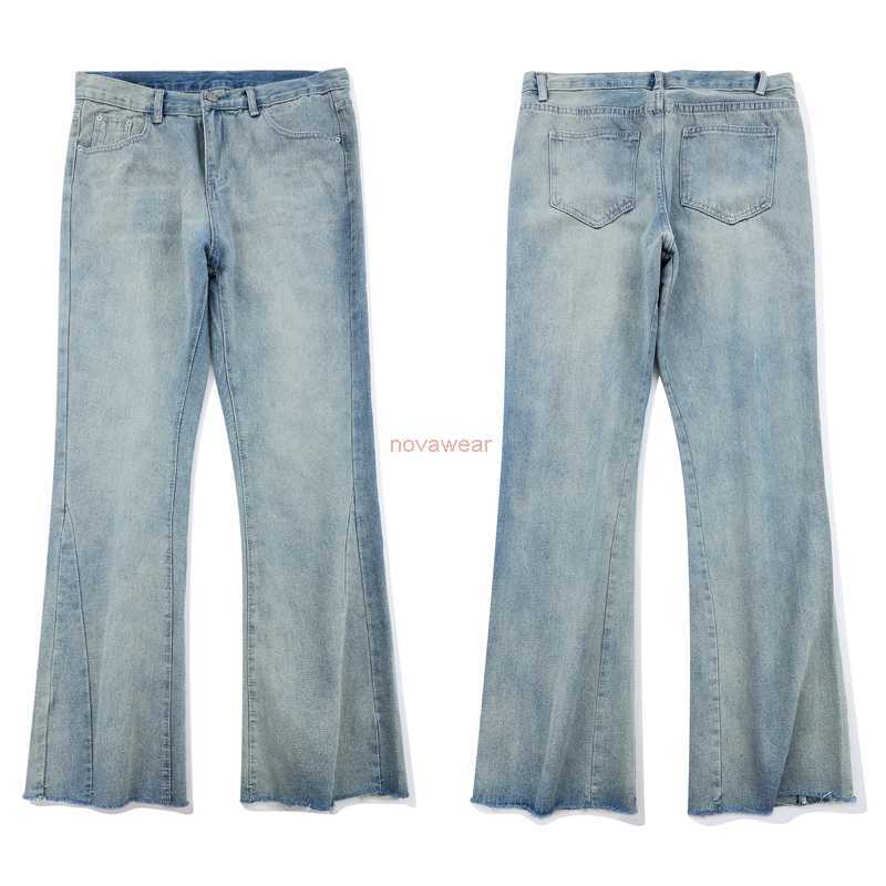 

Designer Clothing Denim Pants High Street Galleryes Depts the Same Basic Micro Horn Jeans Men's Vibe Floor Dragging American Pants Distressed Ripped Hip hop Trousers, Wash water blue