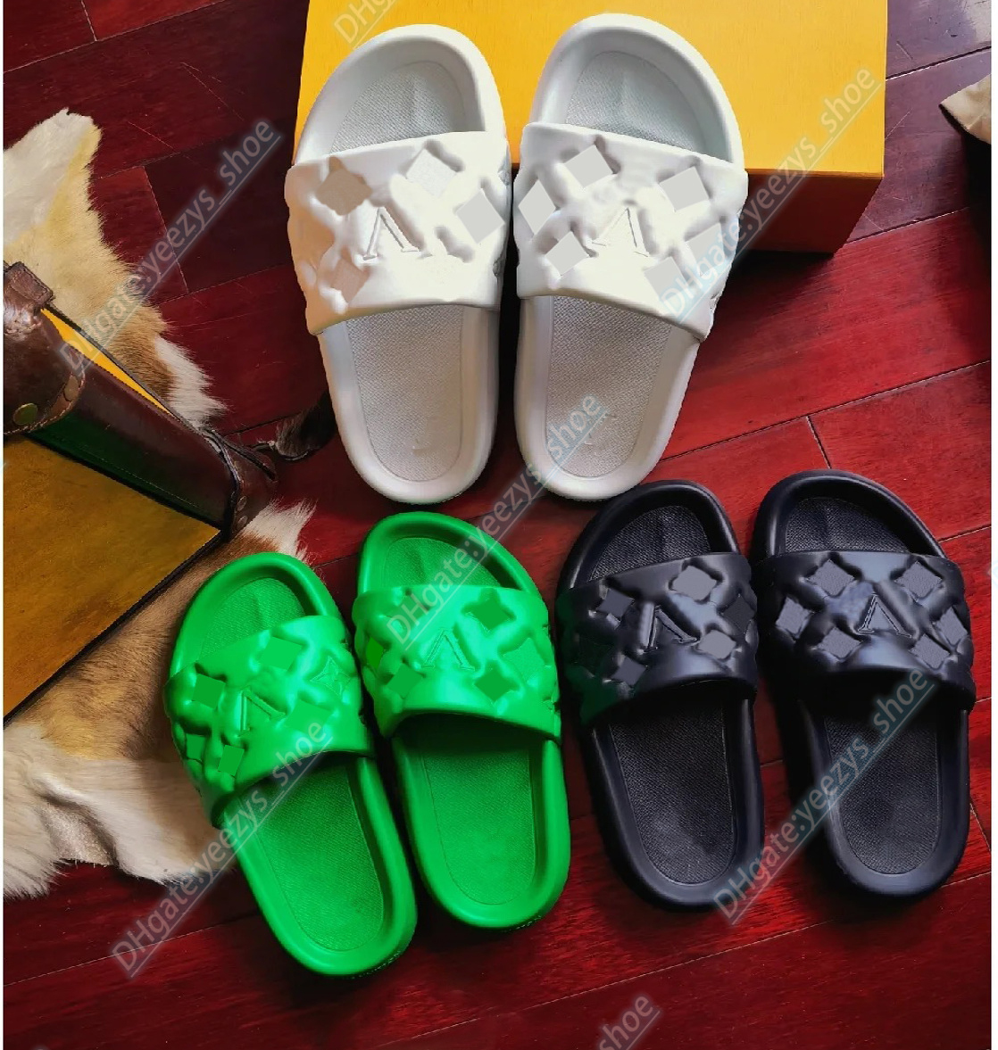 

luxury sandal designer shoe man woman slipper rubber embossed slide summer Beach Outdoor Leisure waterproof waterfront mule with box, #4 green