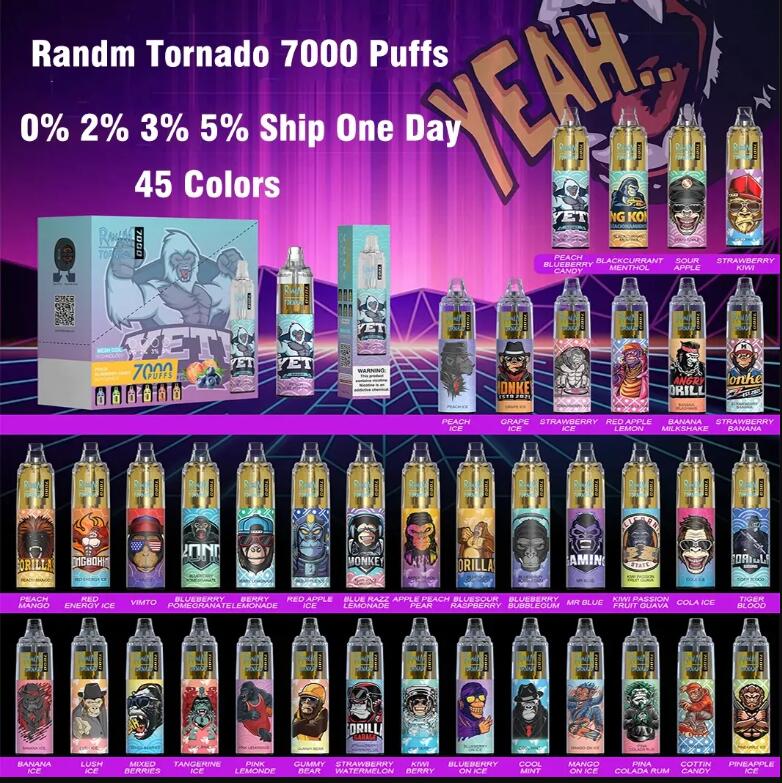 

100% Authentic RandM Tornado 7000 Puffs Disposable E cigarettes Pod Device 14ml Prefilled Mesh Coil RGB light Vape Pen Kit pk Aroma King 9000 10000 MAZAJ VOZOL 6000