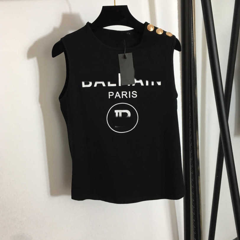 

23ss Camis womens designer clothing Tanks tank top Round neck Pure cotton Metal shoulder buckle simple monogram print Tank top T-shirt High quality womens clothes a1