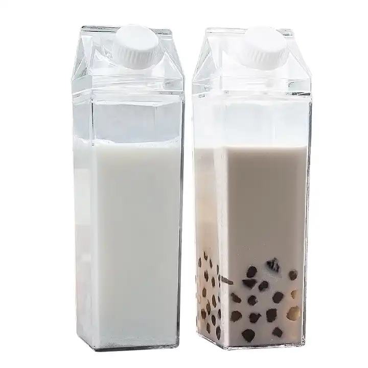 

Plastic Clear Milk Carton Shaped Water Bottles Portable Drinking Sports Milk Cups Water Bottle with Lid, Transparent