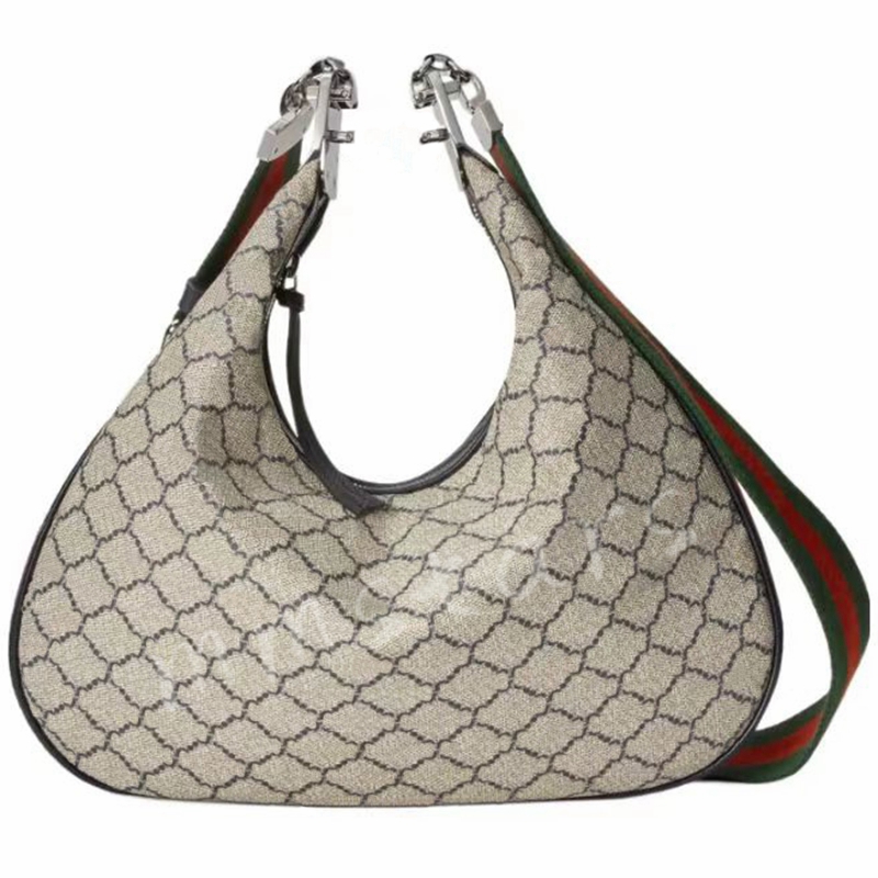 

Attache Shoulder Bag Designer Canvas G Hook Closure with Zip Handbag Hardware Crescent Moon Shape Leather Crossbody Case Purse