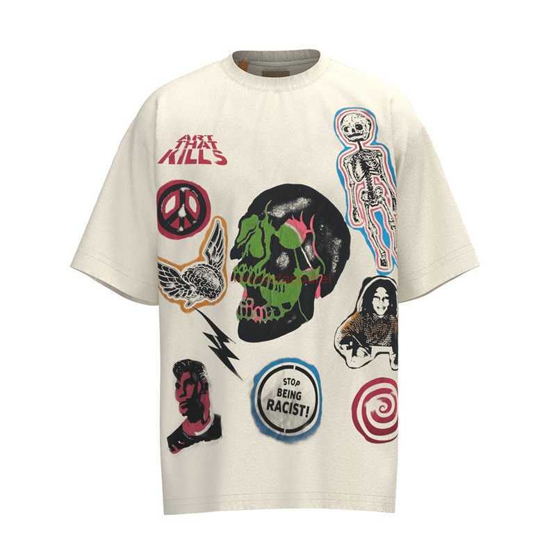 

Fashion Designer Clothing Galleryes Depts Tees Tshirt Illadox Tee Skull Head Flame Print High Street Loose T-shirt Fashion Casual Streetwear Sportswear, Apricot