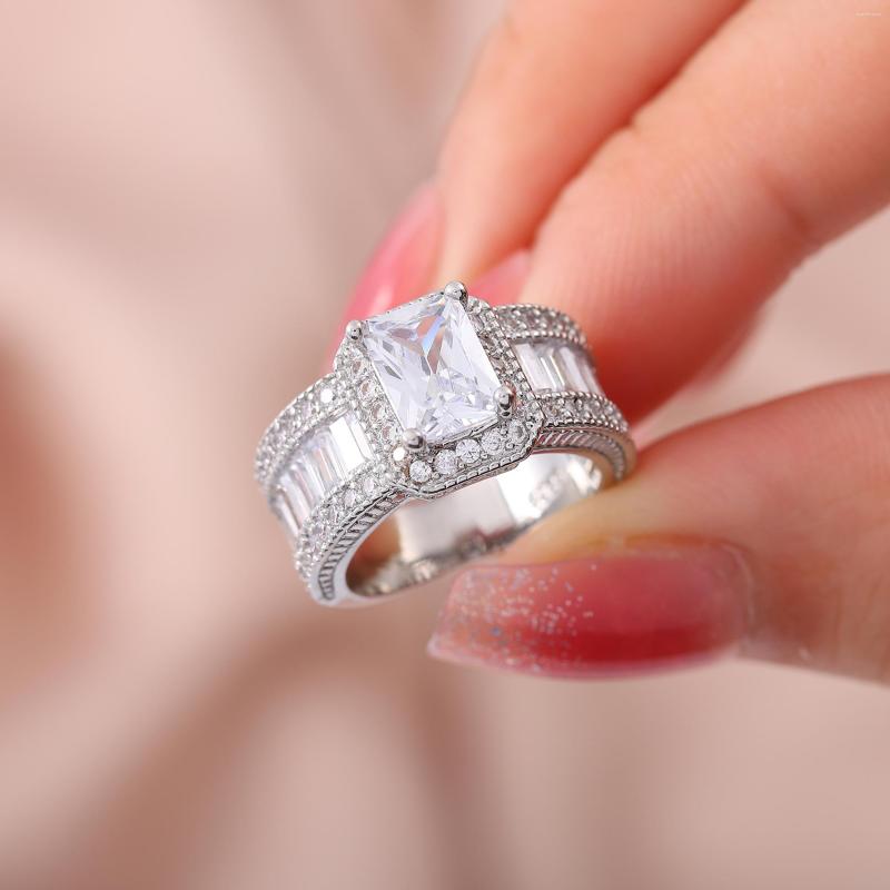 

Wedding Rings Hainon Square Promise Silver Color Jewelry Large Size 7 8 9 White Pink Cubic Zircon Women Engagement Ring Gifts