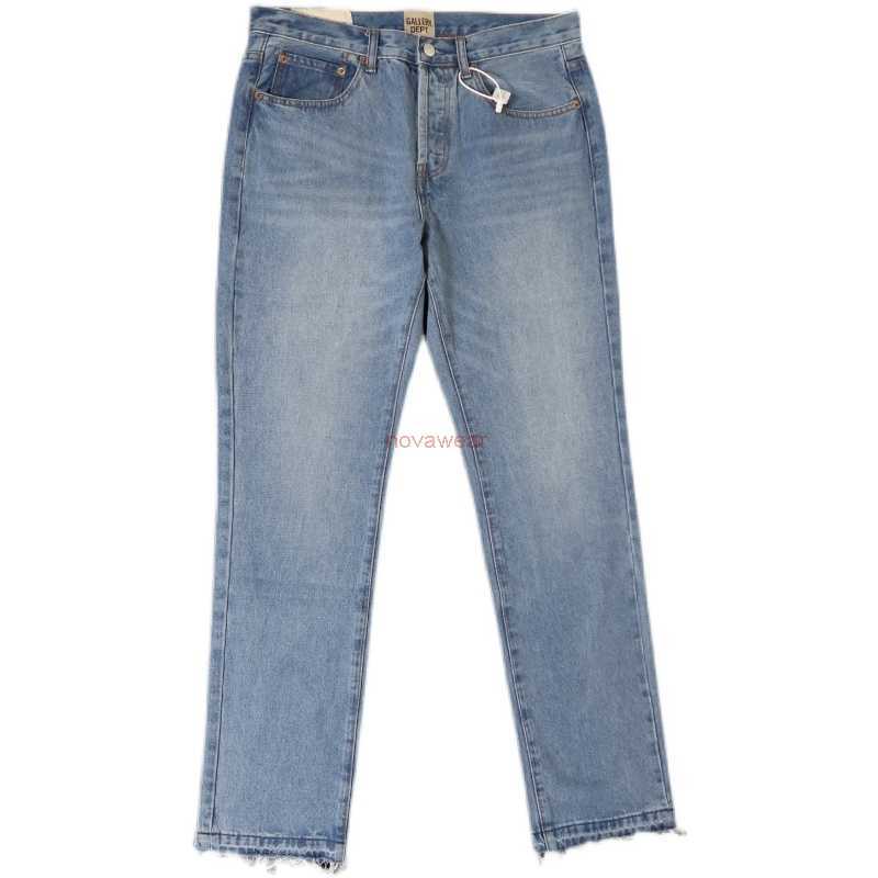 

Designer Clothing Denim Pants Galleryes Depts New Solid Color Used Wash Basic Light Edition Versatile Straight Jeans Distressed Ripped Motocycle Biker Hip hop Trou, Denim color