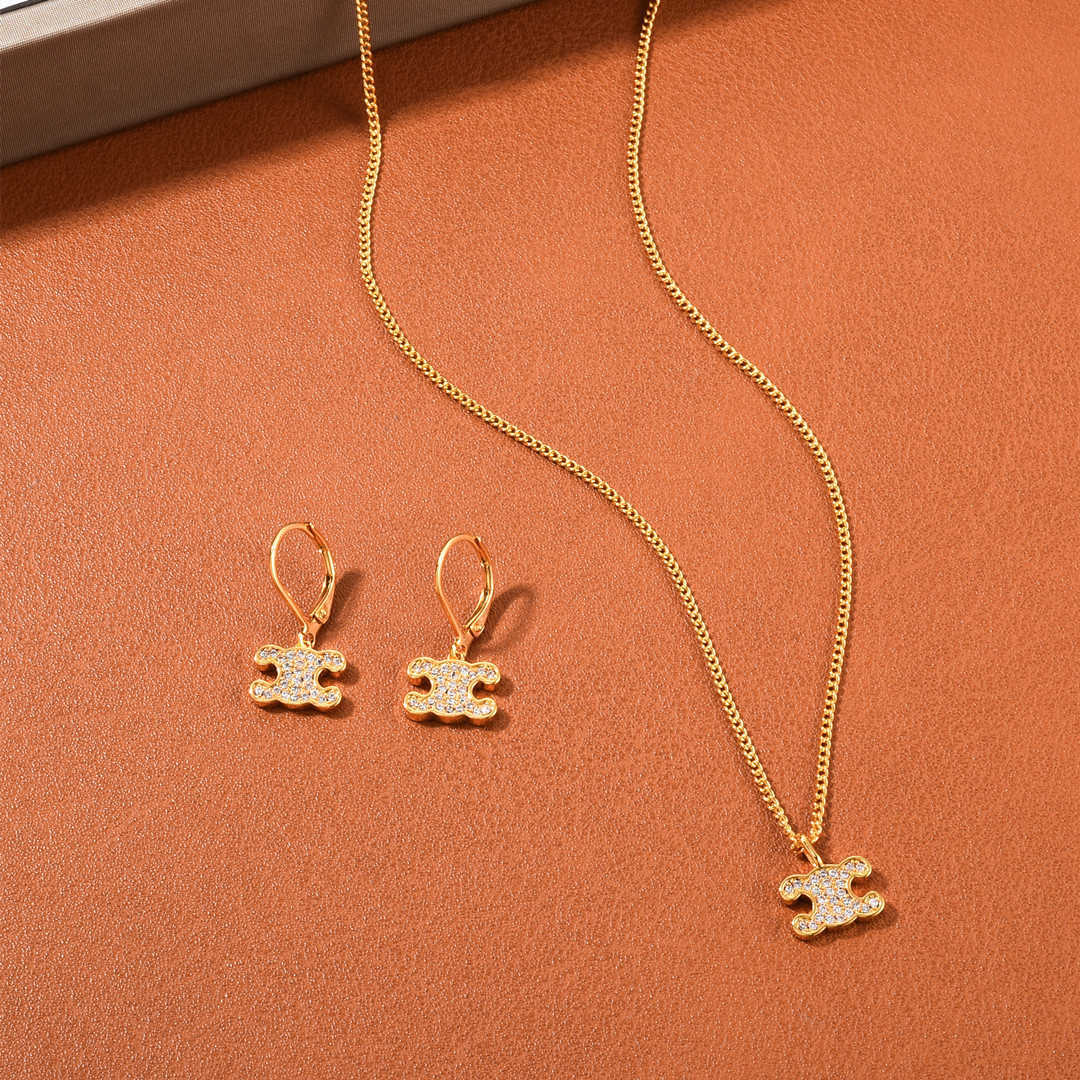 

Arc de Triomphe series micro-embedded pendant earrings copper plated 18K real gold earring necklace chain recommendation