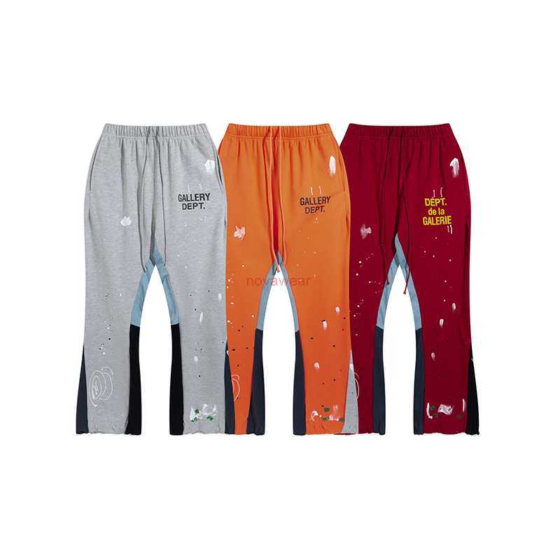 

Designer Clothing Fashion Pant Galleryes Depts Letter Print Speckled Ink Panel Plush Pants Rock Micro FlareHigh Street American Guard Pants Sweatpants for sale, Orange
