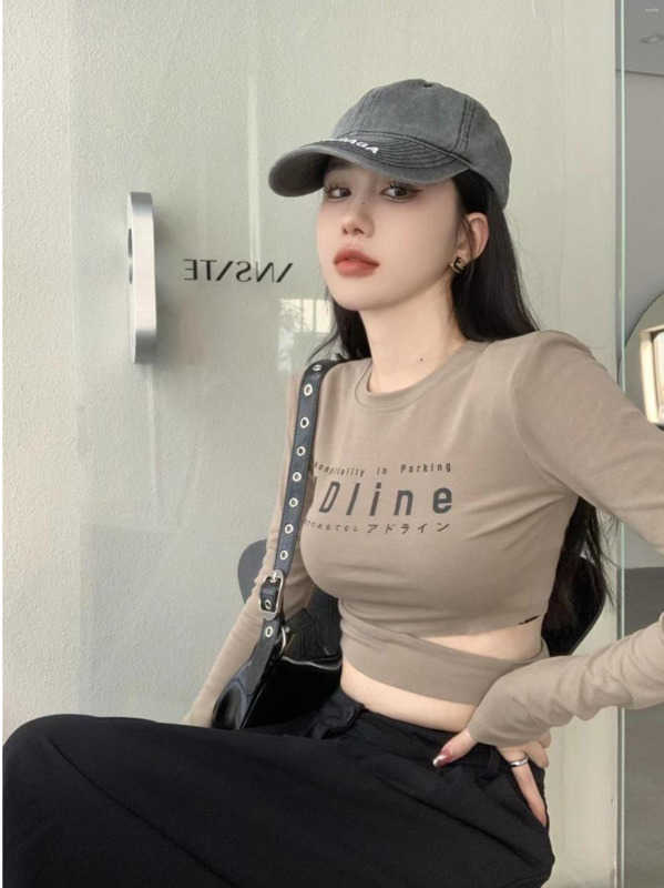 

Women's T Shirts 2023 Tight-fitting Thin Spicy Girl Letters Printed Long-sleeved T-shirt Autumn Slim Female Bottoming Shirt Short Paragraph