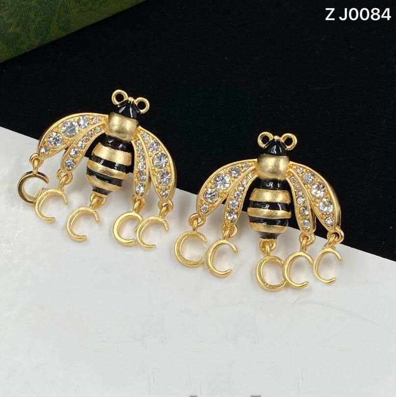 

Women Trendy Designer Bee Dangle Studs Earrings Brass Material Fashion Brand Earring Ear Stud Have Stamp Eardrop Party Wedding Jewelry With Box
