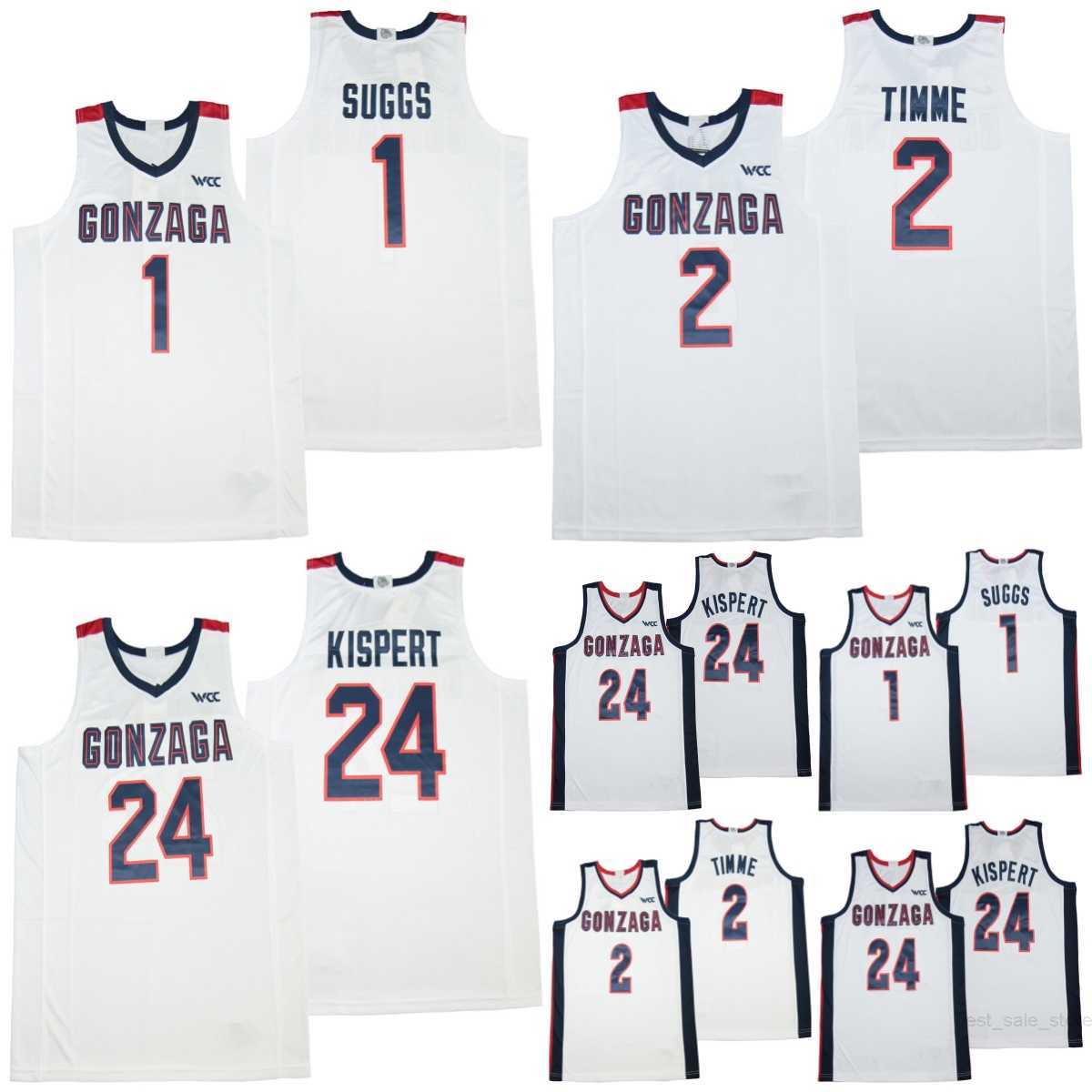 

College Gonzaga Basketball 24 Corey Kispert Jerseys 1 Jalen Suggs 2 Drew Timme University Breathable Moive Sports Pullover Pure Cotton Sewing White Team NCAA