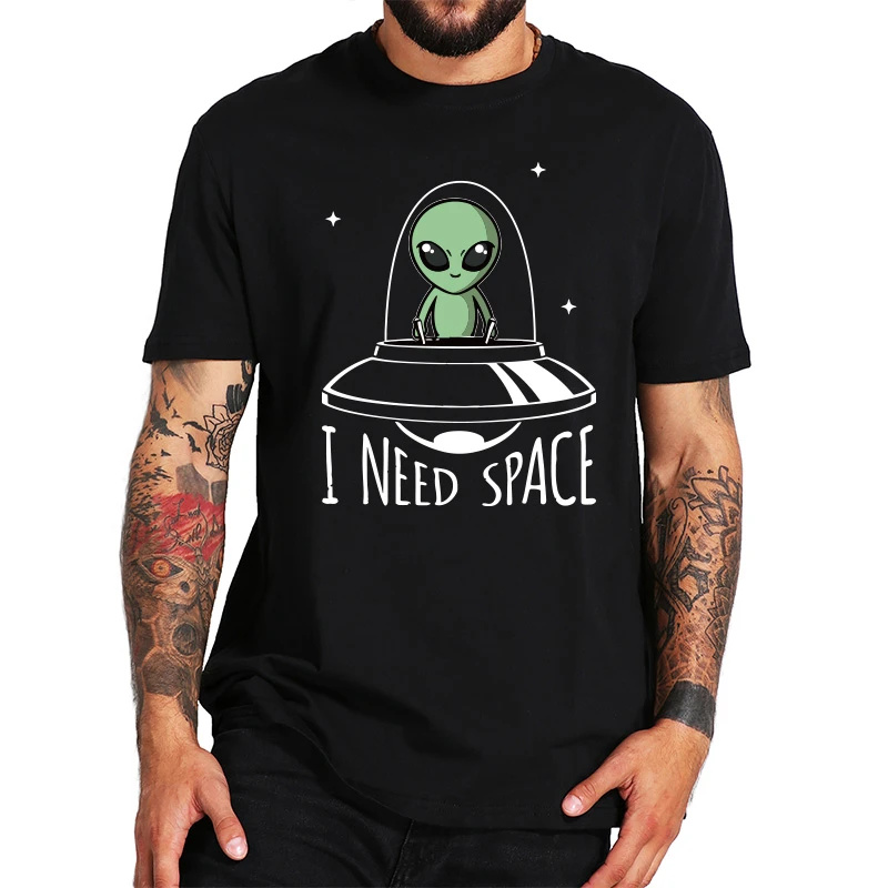 

MyyFashion- I Need Space Alien Tshirt UFO Cartoon Original Design Short Sleeved High Quality 100% Cotton T-shirt EU Size, Orange