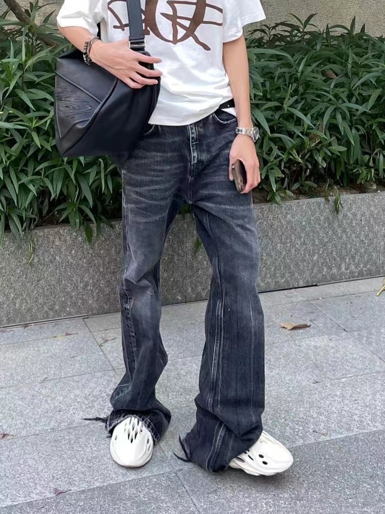 

Original bale Washed Jeans Men Flare Jeans for Men Oversized Denim Pants Fashion Loose Men Hiphop Streetwear Loose Causal jeans, Black