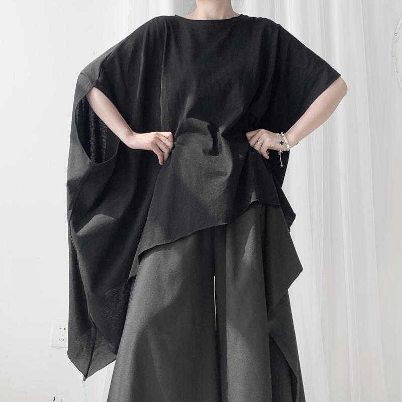 

Women' T Shirts Fall 2023 Fashion Trend Women' White Asymmetric Large T-shirt Round Neck Half Sleeve, Black