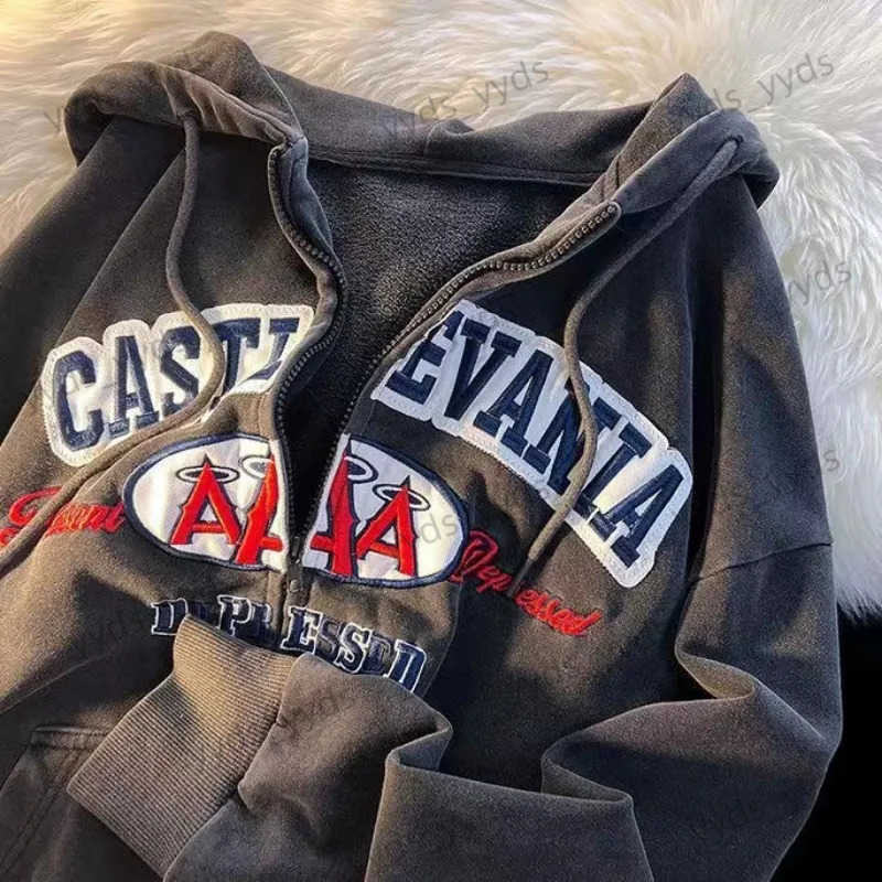 Sweats à capuche pour hommes Sweatshirts lettre brodée gothique hip-hop zippé sweats à capuche femmes y2k baggy 2023 nouvelle tendance de la mode