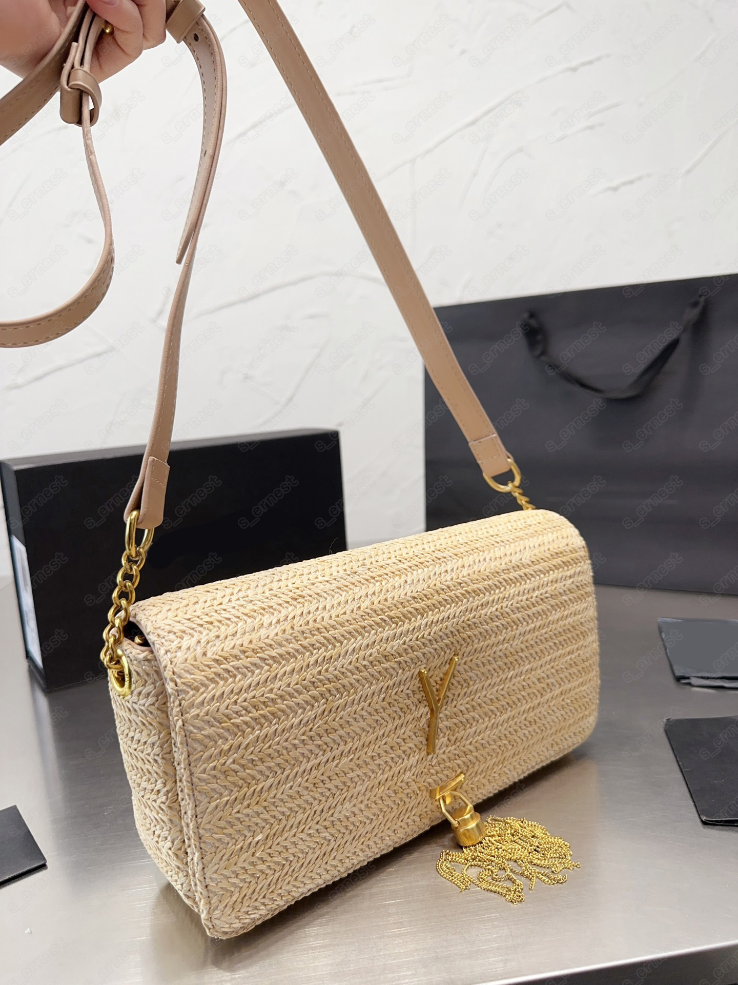 

Gaby Designer Bags 2023 Beach Shoulder Purse for Women Straw Square Bags Raffia Portable Crossbody Bags Popular Totes Handbags, Black