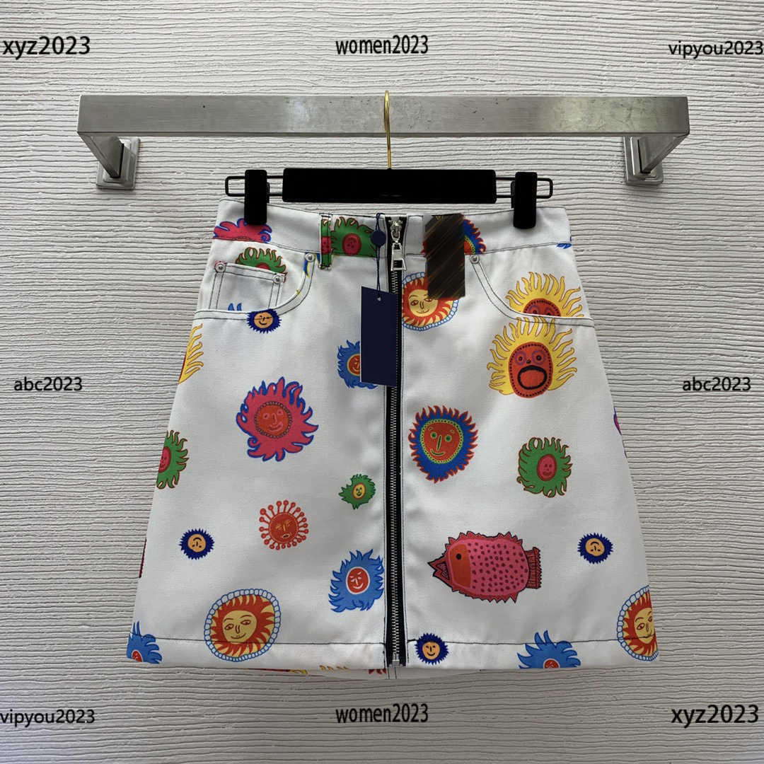 

Plus Size women designer skirt Fish pattern printing lady dress Size -XL Front zipper high waisted slim A-line skirt Summer product April24, #1