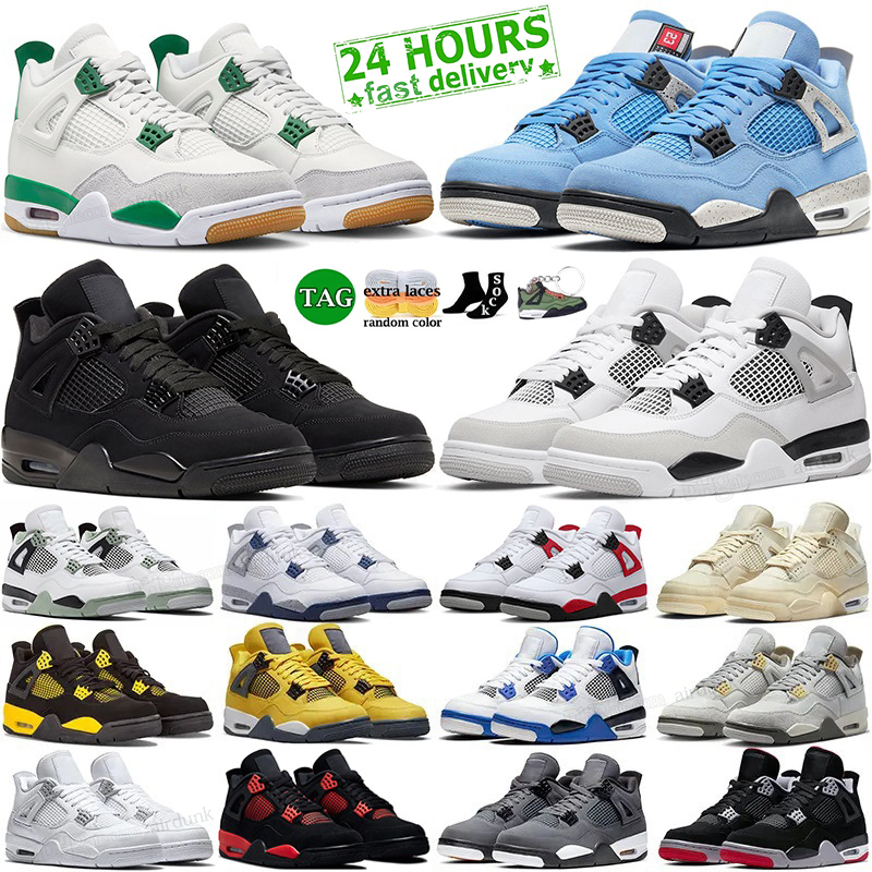 

with Box 4 Basketball Shoes for Men Women 4s Pine Green Military Black Cat Sail Red Thunder White Oreo Cool Grey Blue University