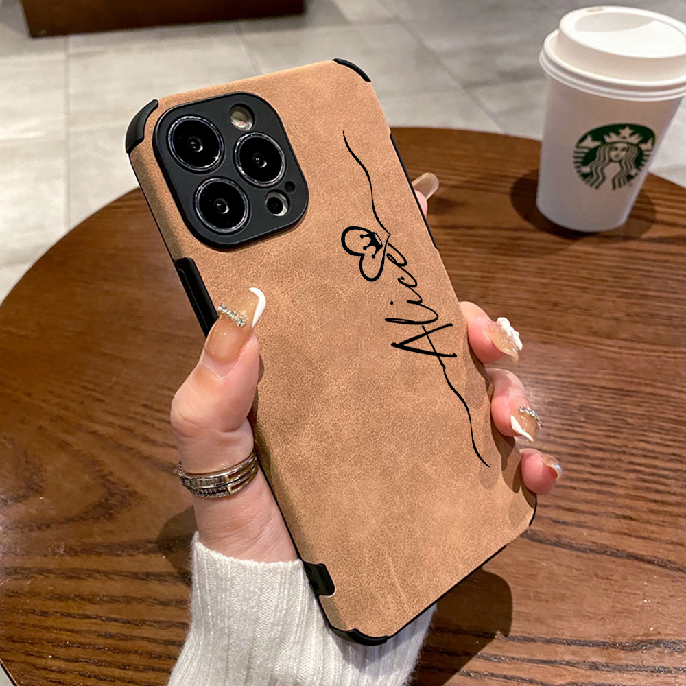 

Personalised Custom Name Luxury Shockproof Matte Leather Phone Case for iPhone 14 13 12 11 Pro X XR XS Max 7 8 Plus Soft Cover