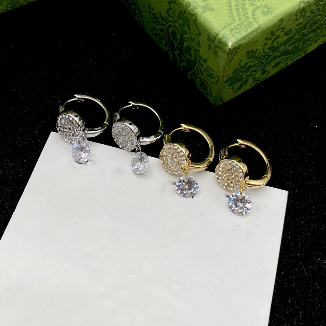 

Diamond designer charm earrings for Woman Gift S925 Silver Needle earrings Brass Fashion Jewelry Supply