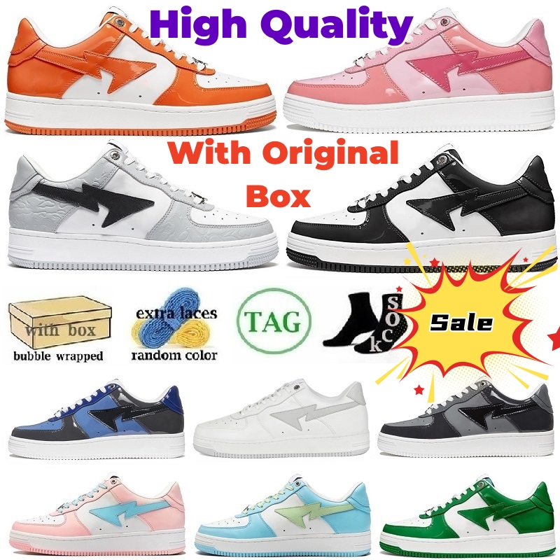 

With Box Casual Shoes Bapesta Running Shoes Sneakers Trainers Fashion Designer Pink Patent Leather Black White Color Combo Grey For Men Women Pastel Pack Abc Camo, 20