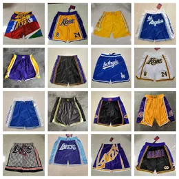 ``Lakers``men Throwback````Basketball Shorts pocket purple yellow blue Basketball Jerseys Shorts