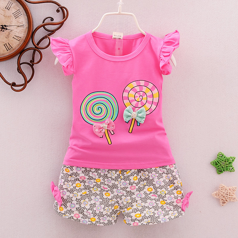 Rompers born Baby Girl Clothes Set Lovely Lollipop Print Tops TshirtsBaby Shorts 2PCS Summer Toddler Infant Clothing Outfits 230427