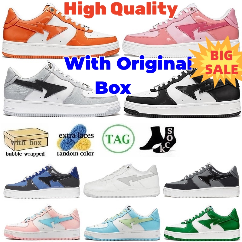 

With Box Casual Shoes Bapesta Running Shoes Sneakers Trainers Fashion Designer Pink Patent Leather Black White Color Combo Grey For Men Women Pastel Pack Abc Camo, 38