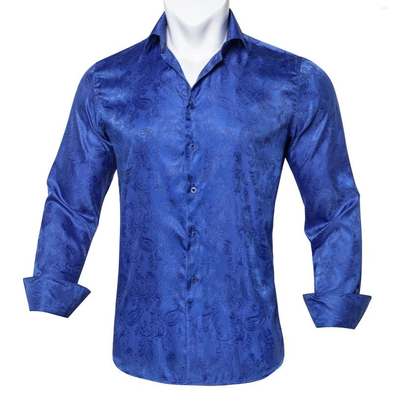 

Men' Dress Shirts Men' Shirt Soft Silk Polyester Long Sleeve Royal Blue Paisley Business Casual Button Down Collar Men Clothing, Cy-2309