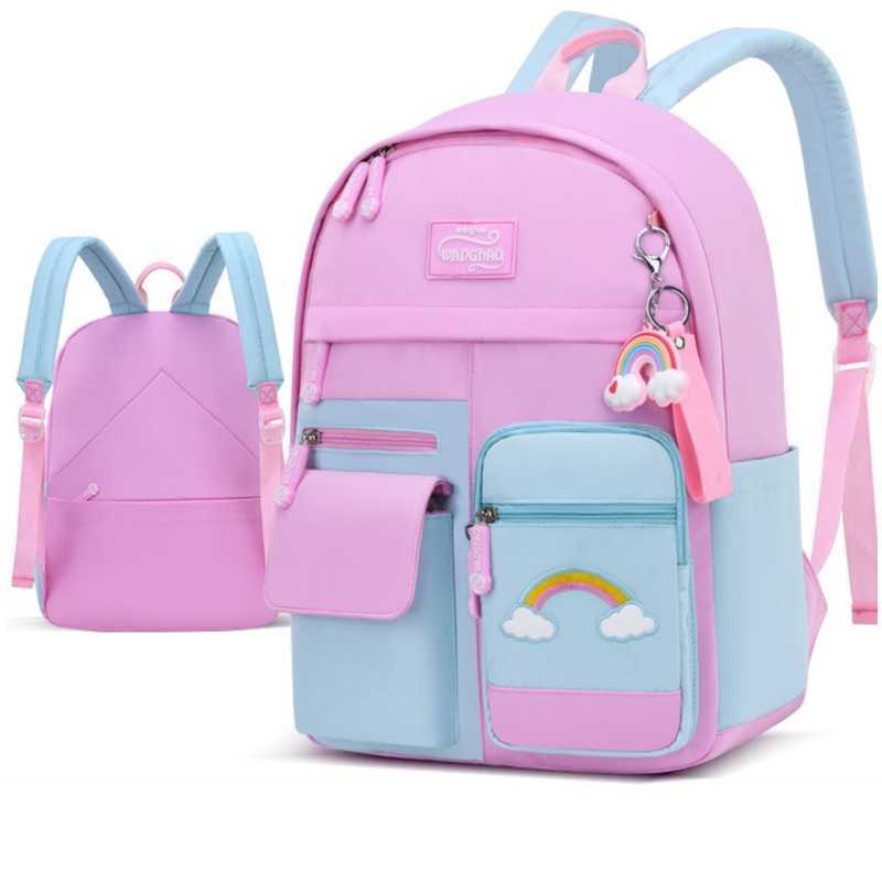 

School Bags Girl Backpacks Nylon Bookbag Elementary Cute School Bags Cartoon Antitheft Daypack for Kids Students Children J230422, Pink